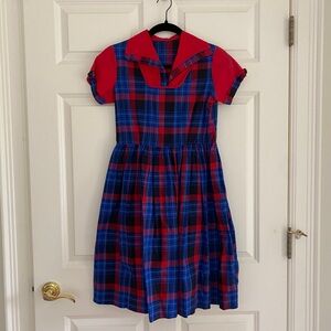 School-girl plaid 50s vintage dress. A line, handmade, gathered skirt. Size S.